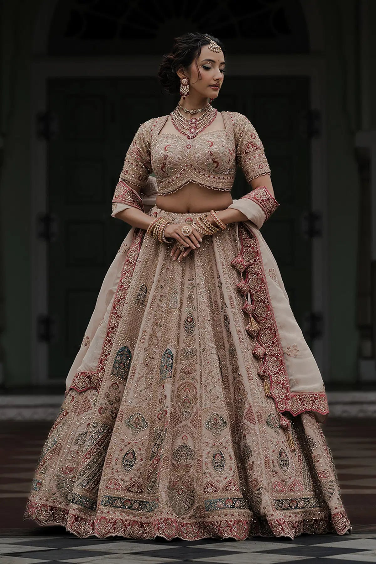 Caramel Resham Embroidered Silk Bridal Lehenga with Organza Dupatta