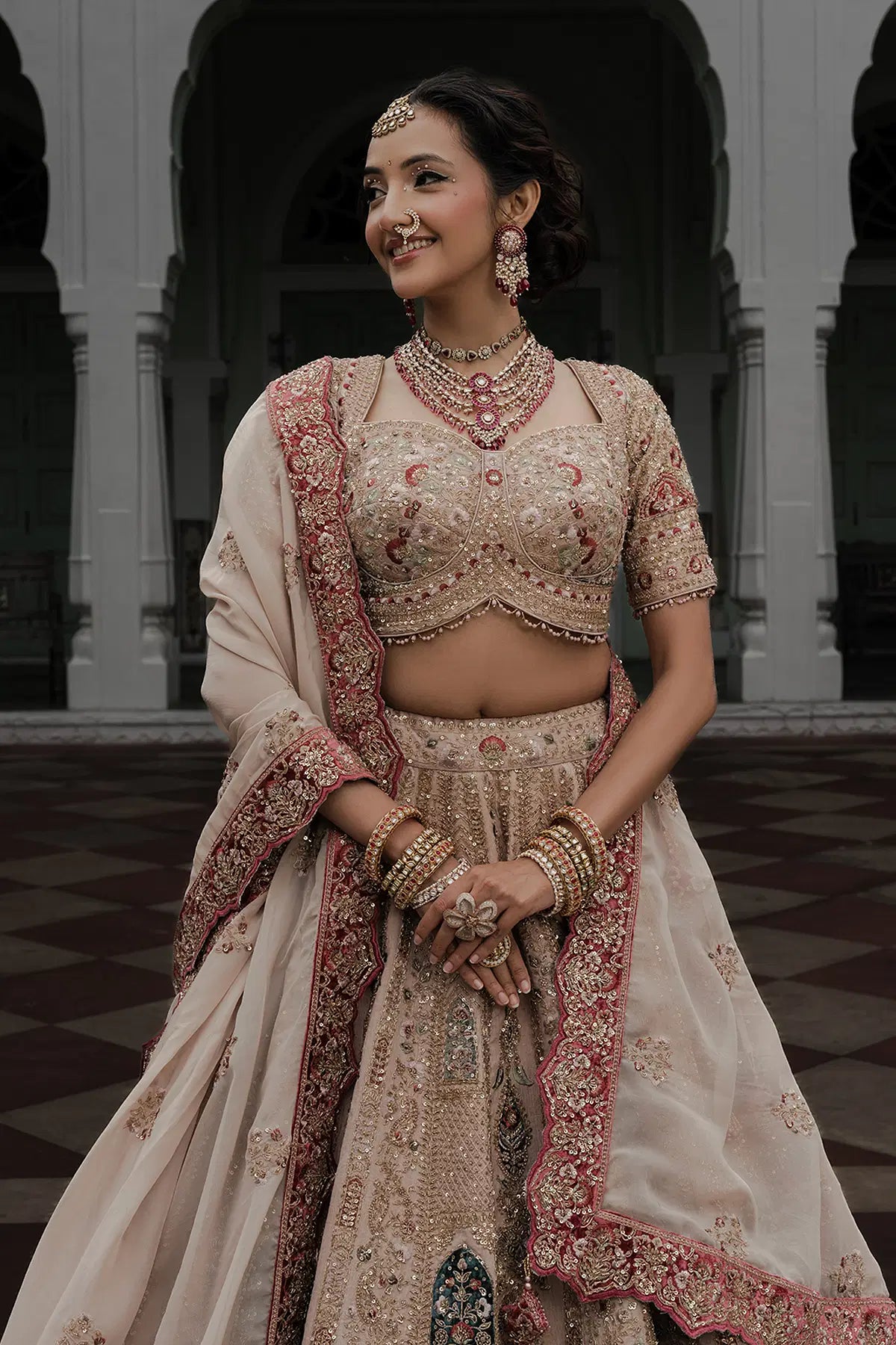 Caramel Resham Embroidered Silk Bridal Lehenga with Organza Dupatta