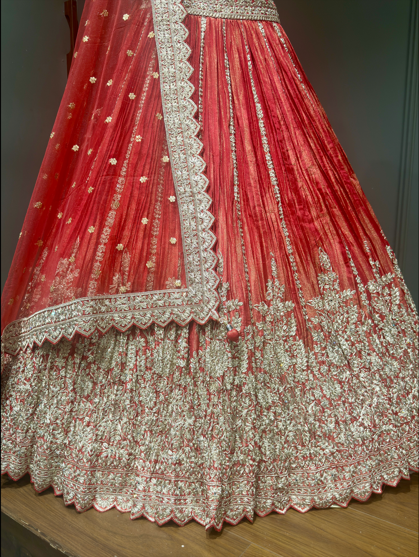 Carrot Orange Zari Embroidered Festive Lehenga Choli