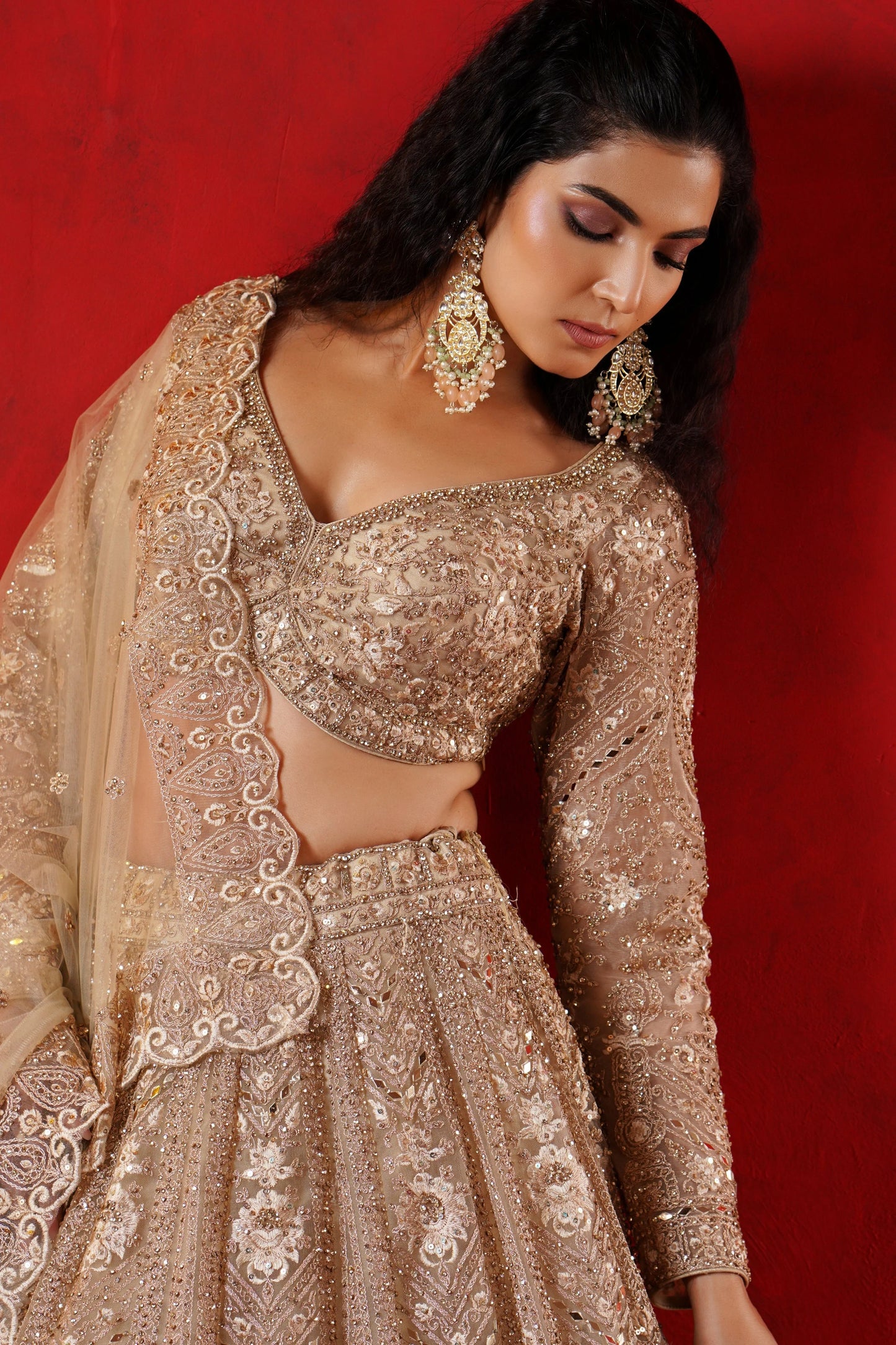 Champagne Net Lehenga