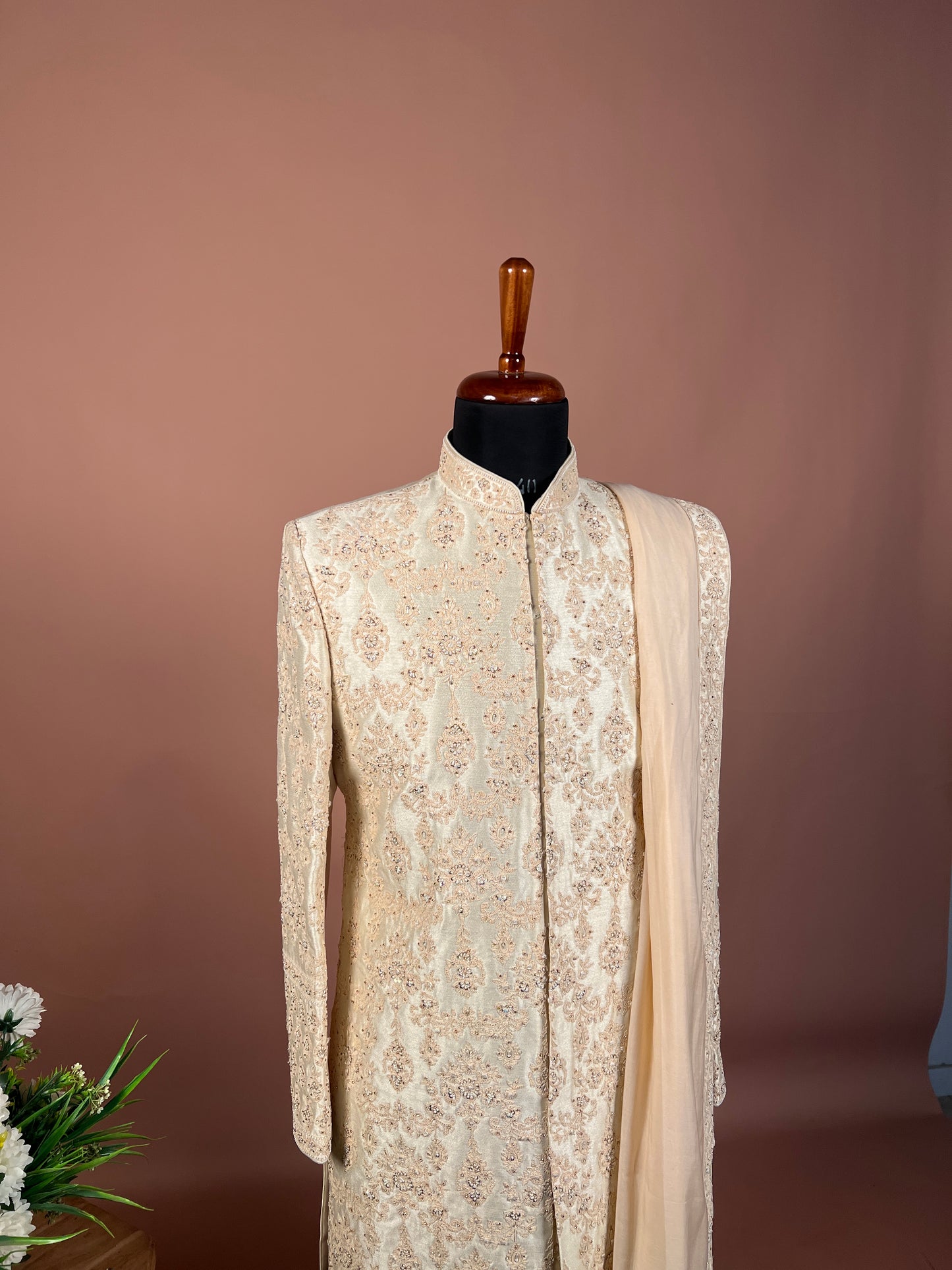 Classic Ivory Thread & Sequin Embroidered Sherwani Set