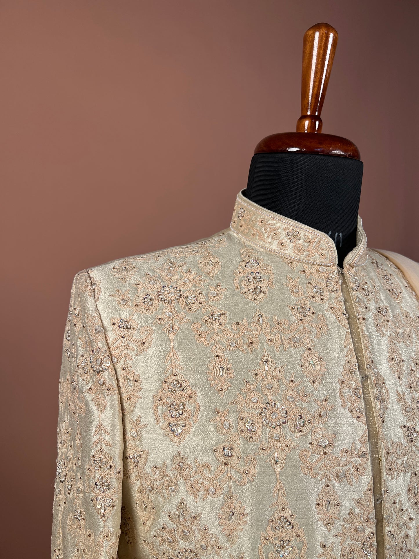 Classic Ivory Thread & Sequin Embroidered Sherwani Set