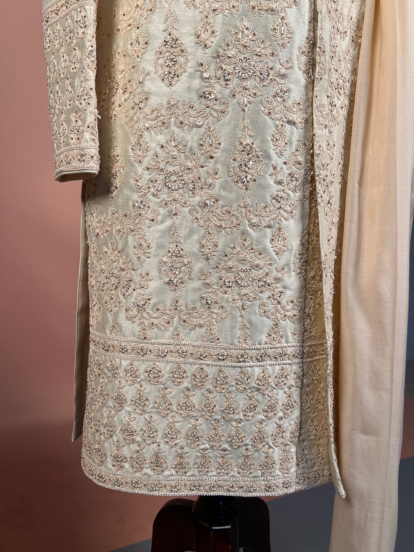 Classic Ivory Thread & Sequin Embroidered Sherwani Set