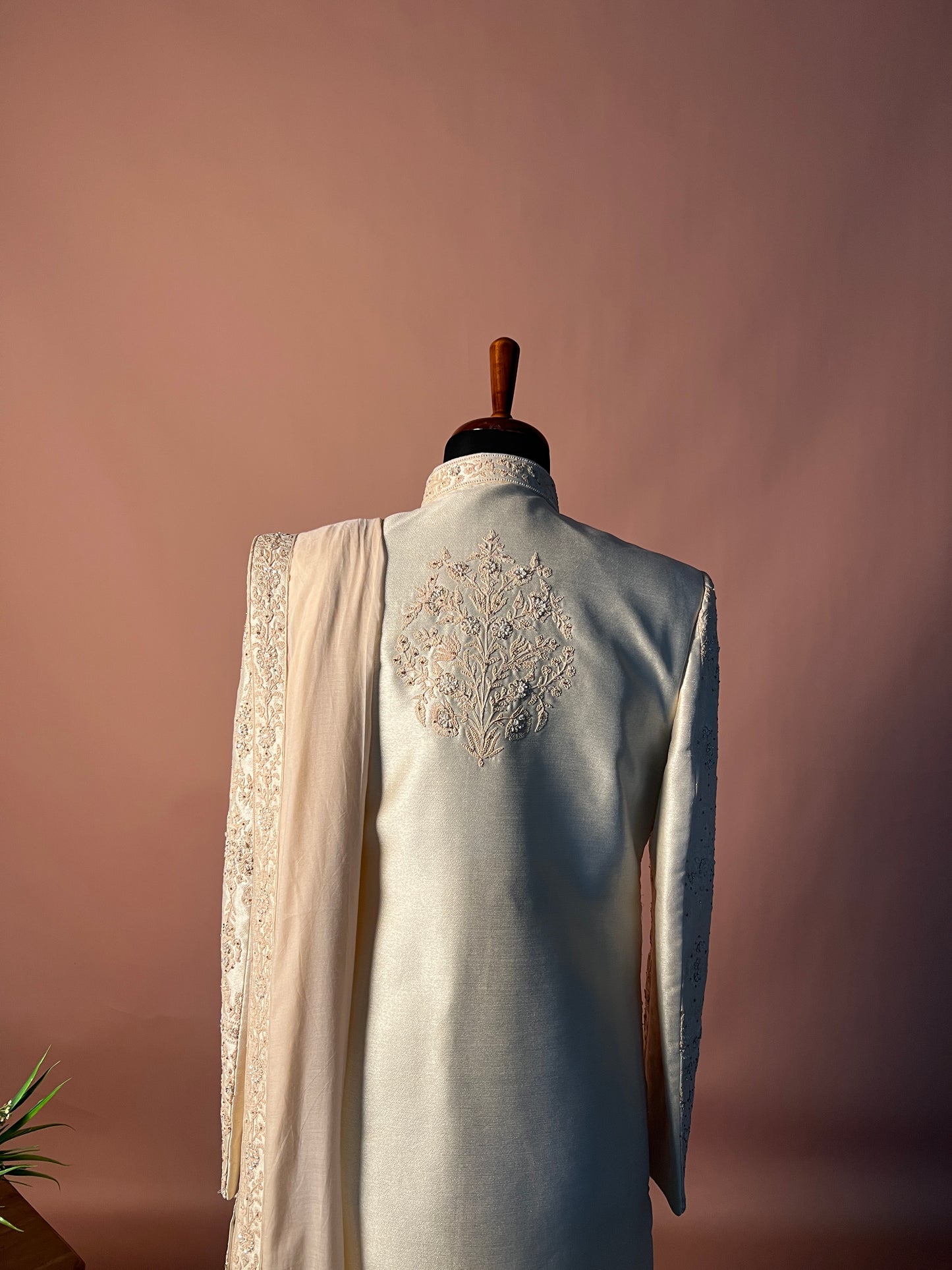 Classic Ivory Thread & Sequin Embroidered Sherwani Set
