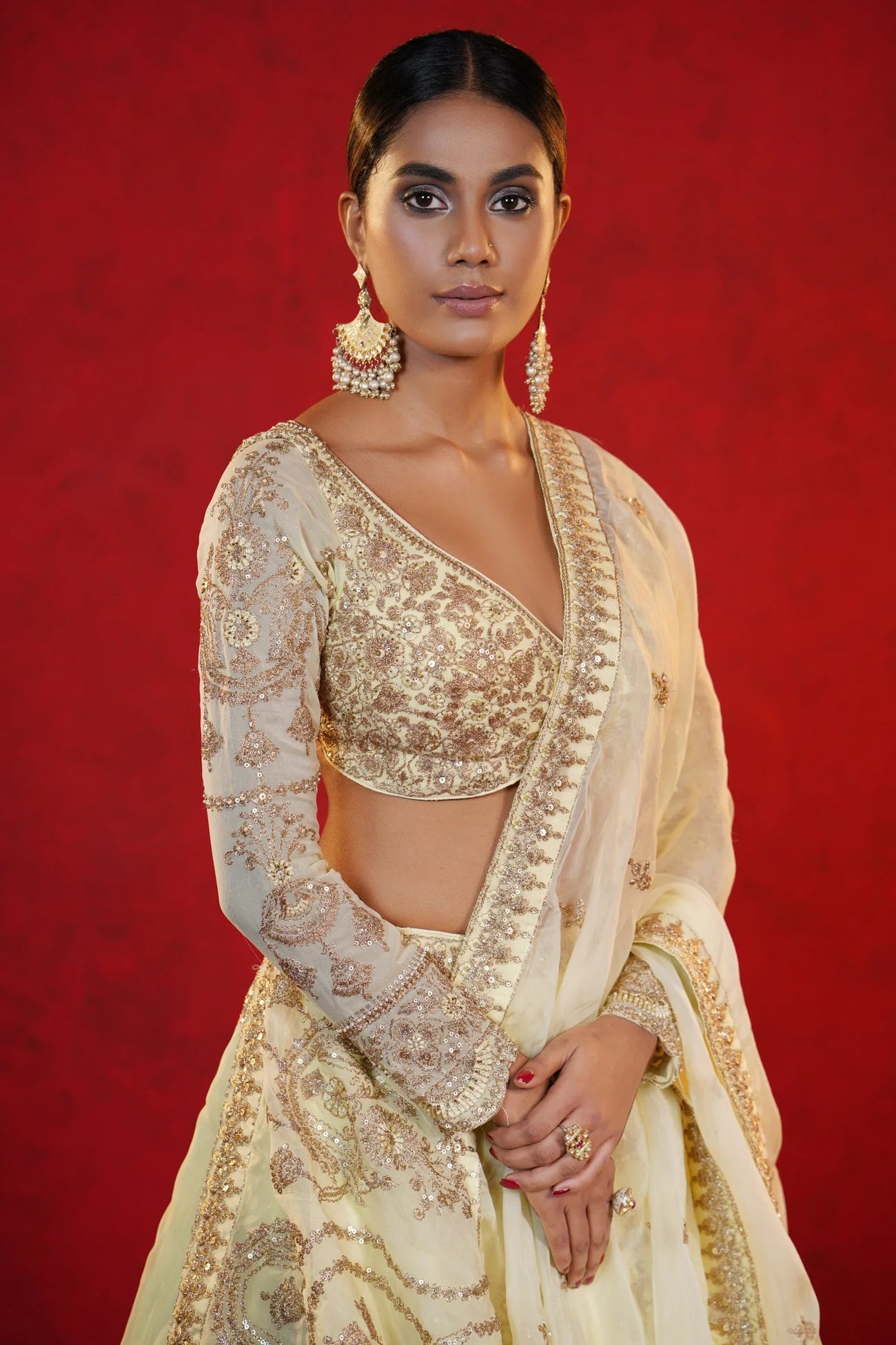 Cream Crepe Lehenga with Intricate Zardosi Embroidery