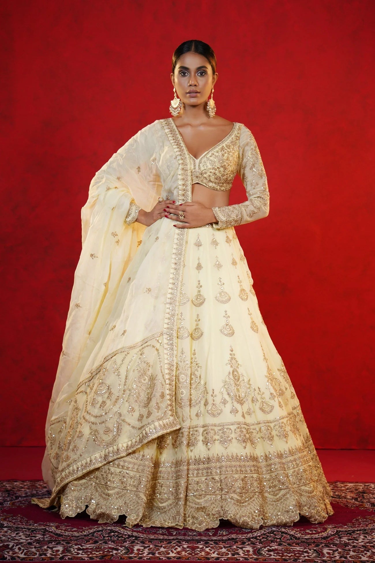 Cream Crepe Lehenga with Intricate Zardosi Embroidery