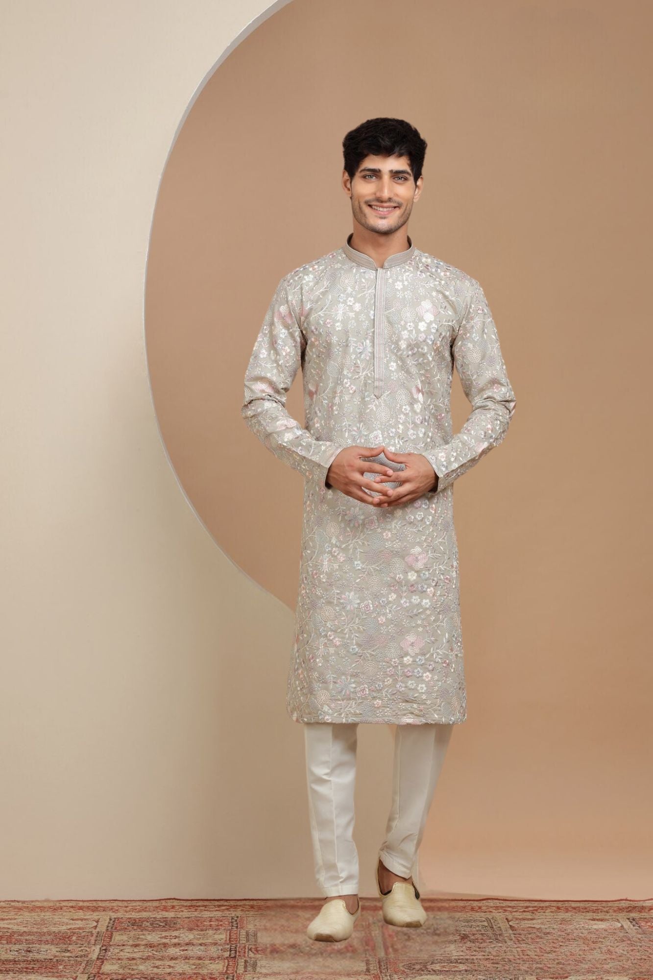 Cream Embroidered Kurta Set