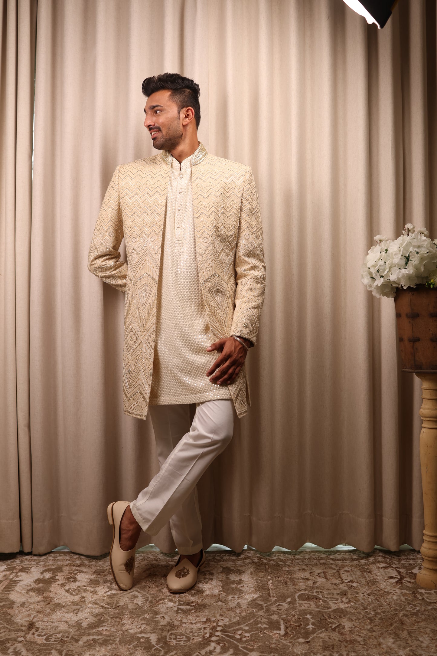 Crema & Gold Sequence Work Indo Western