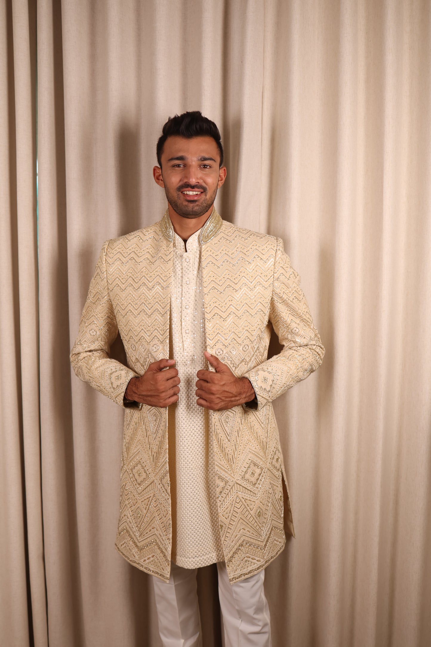 Crema & Gold Sequence Work Indo Western