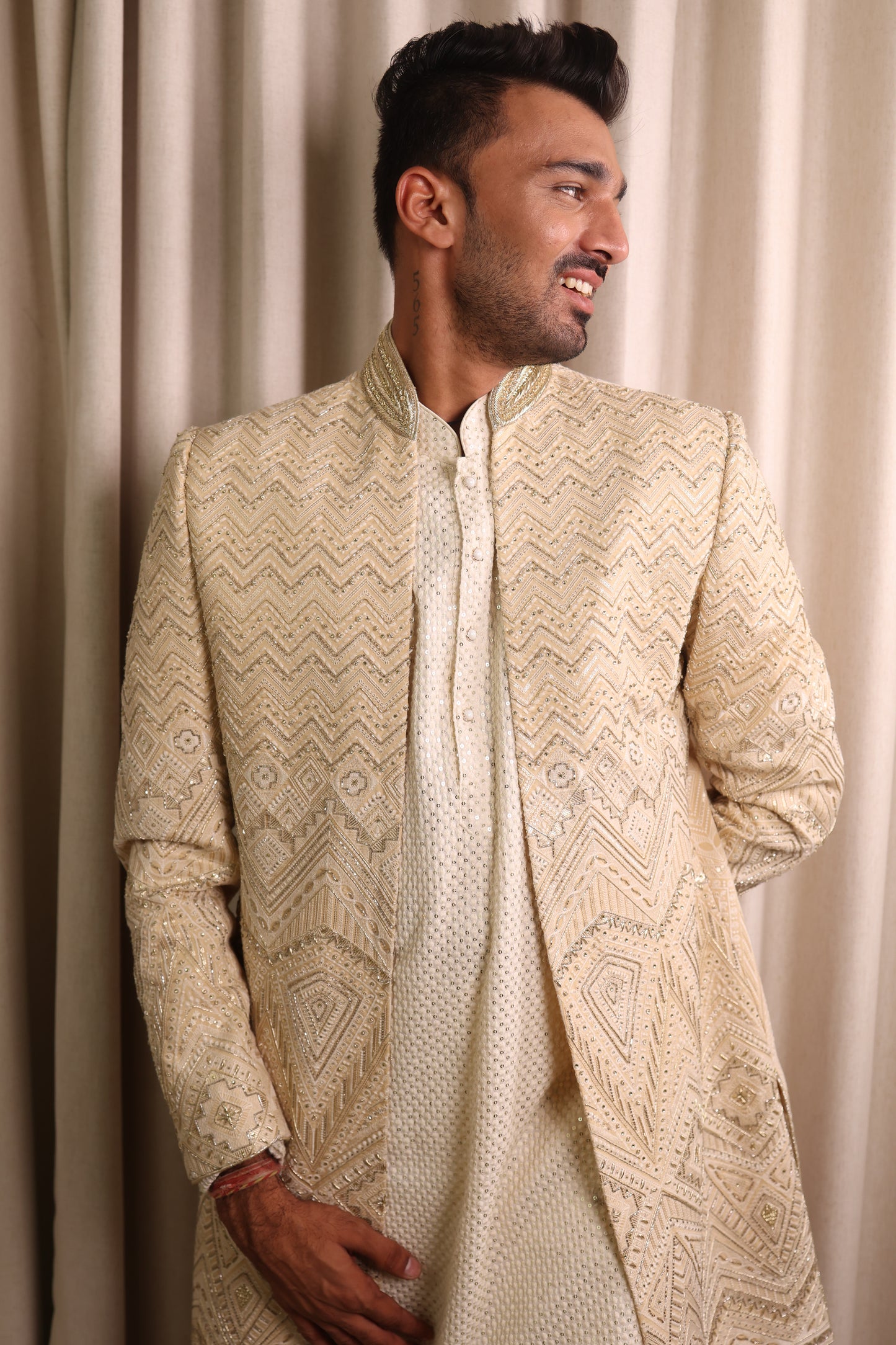 Crema & Gold Sequence Work Indo Western