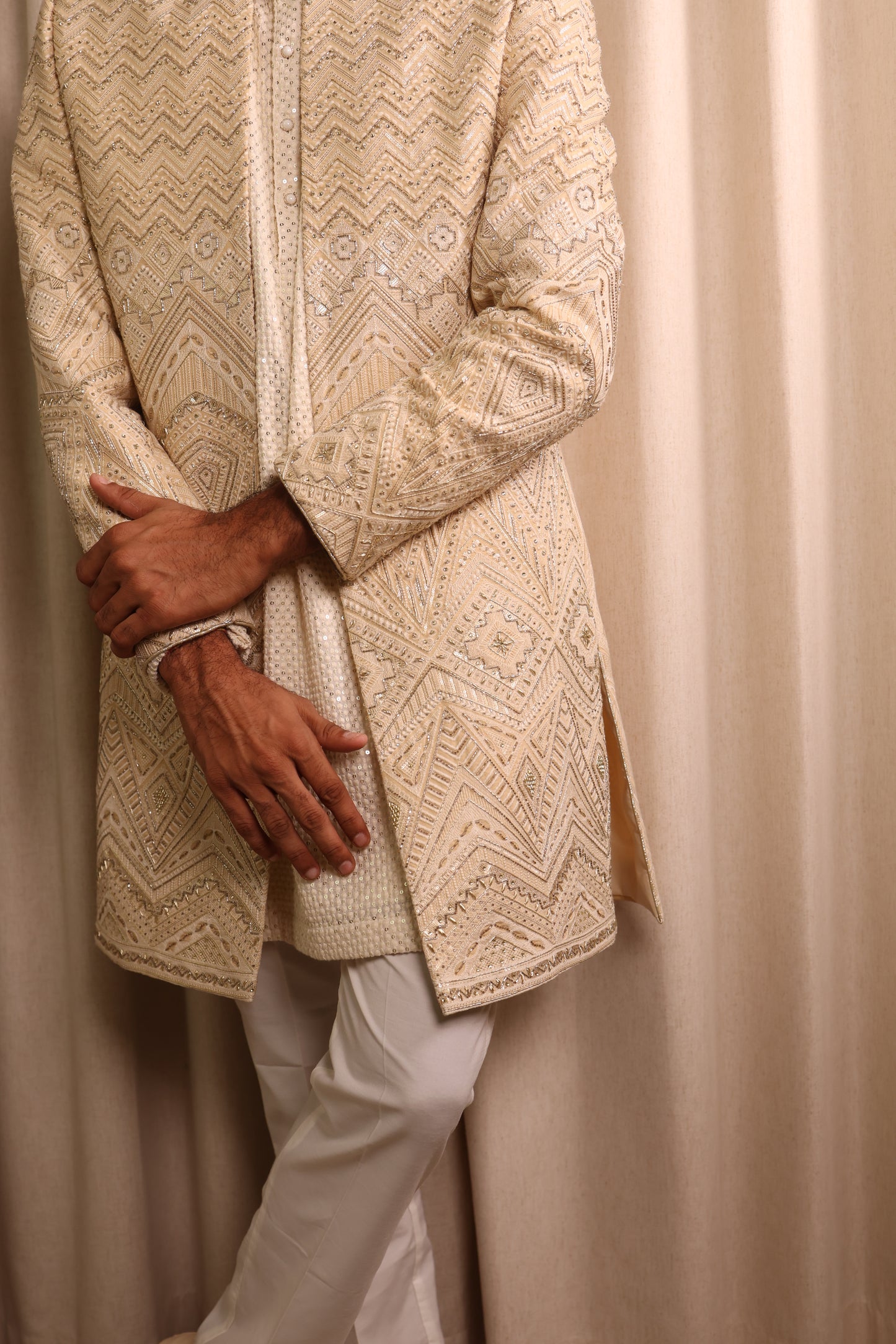 Crema & Gold Sequence Work Indo Western