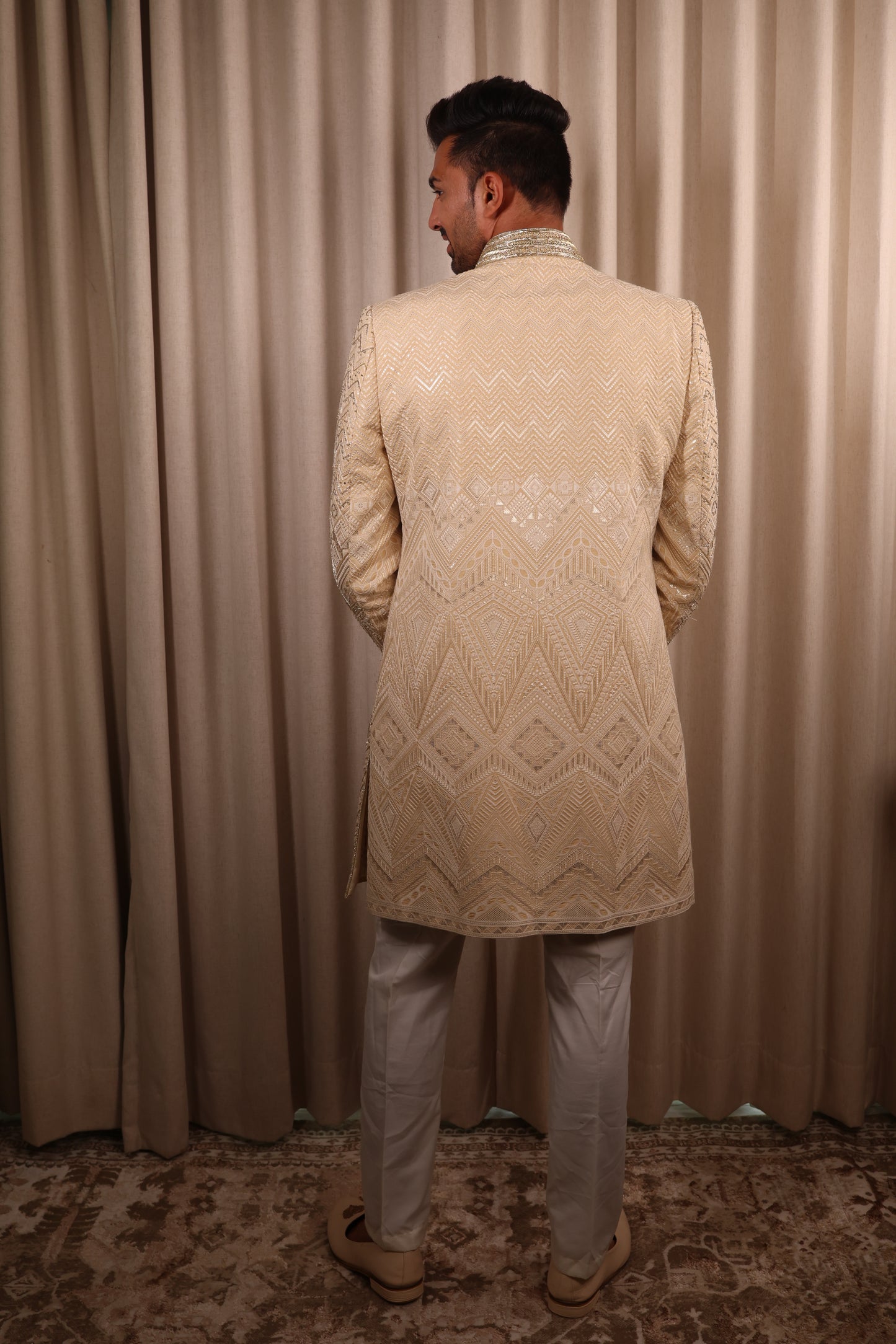 Crema & Gold Sequence Work Indo Western