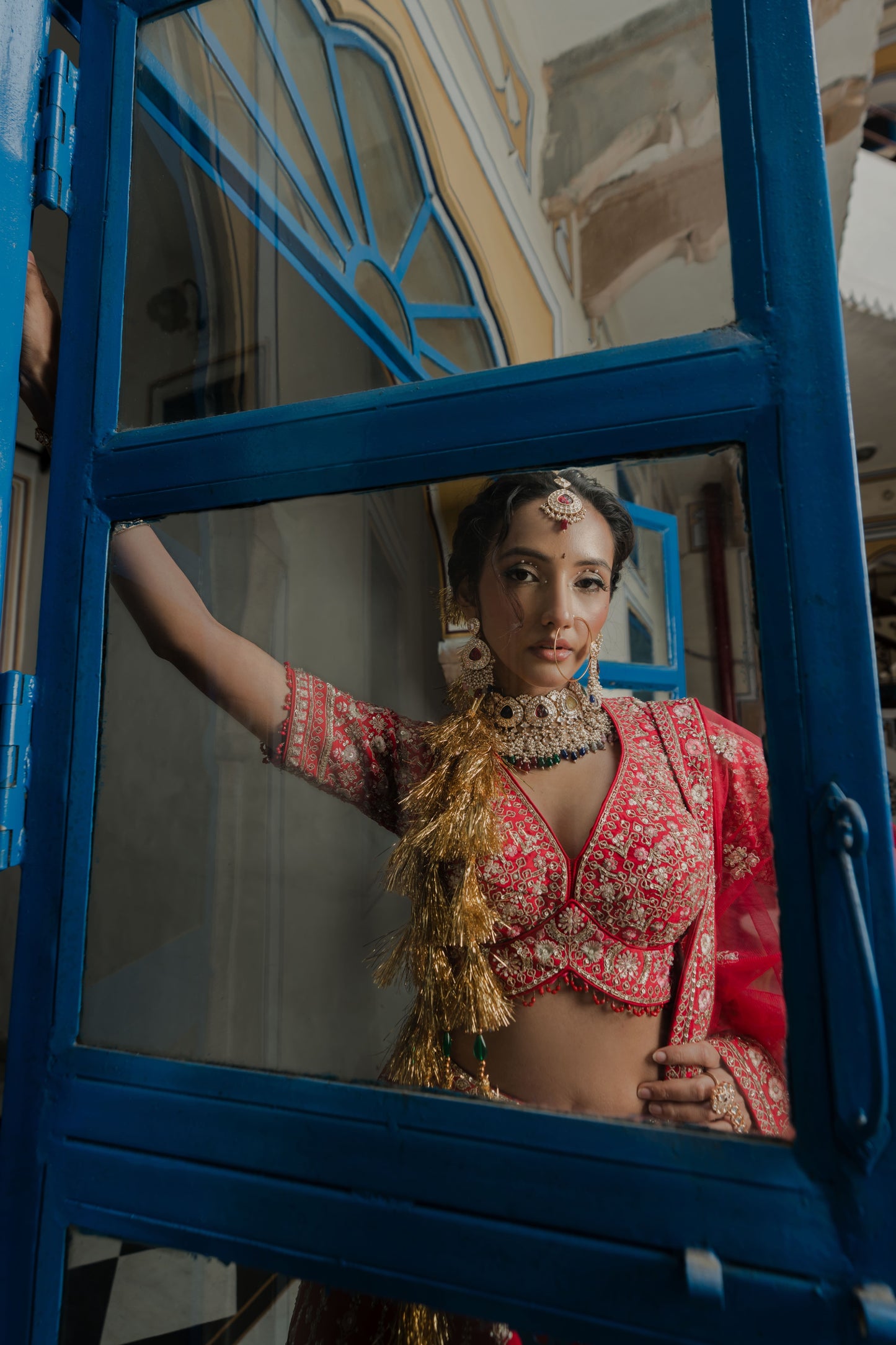 Crimson Red Silk Bridal Lehenga with Sequins & Dori Work