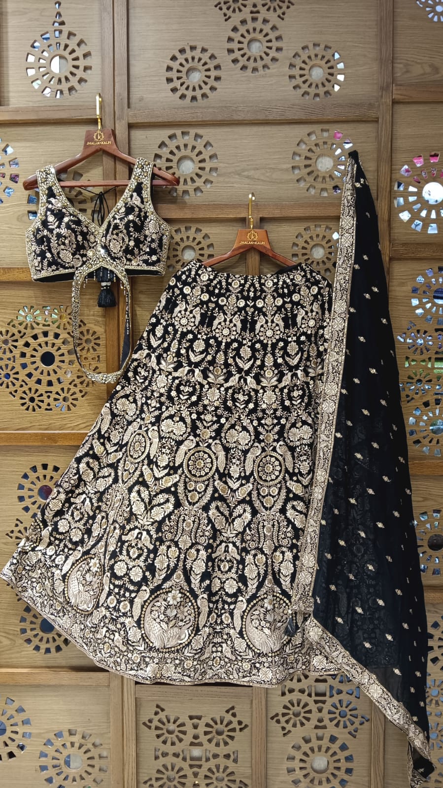 Black Georgette Bridal Lehenga with Gold Zardosi Embroidery