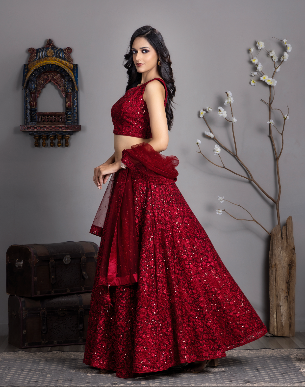 Dark Red embroider Lehnga Choli