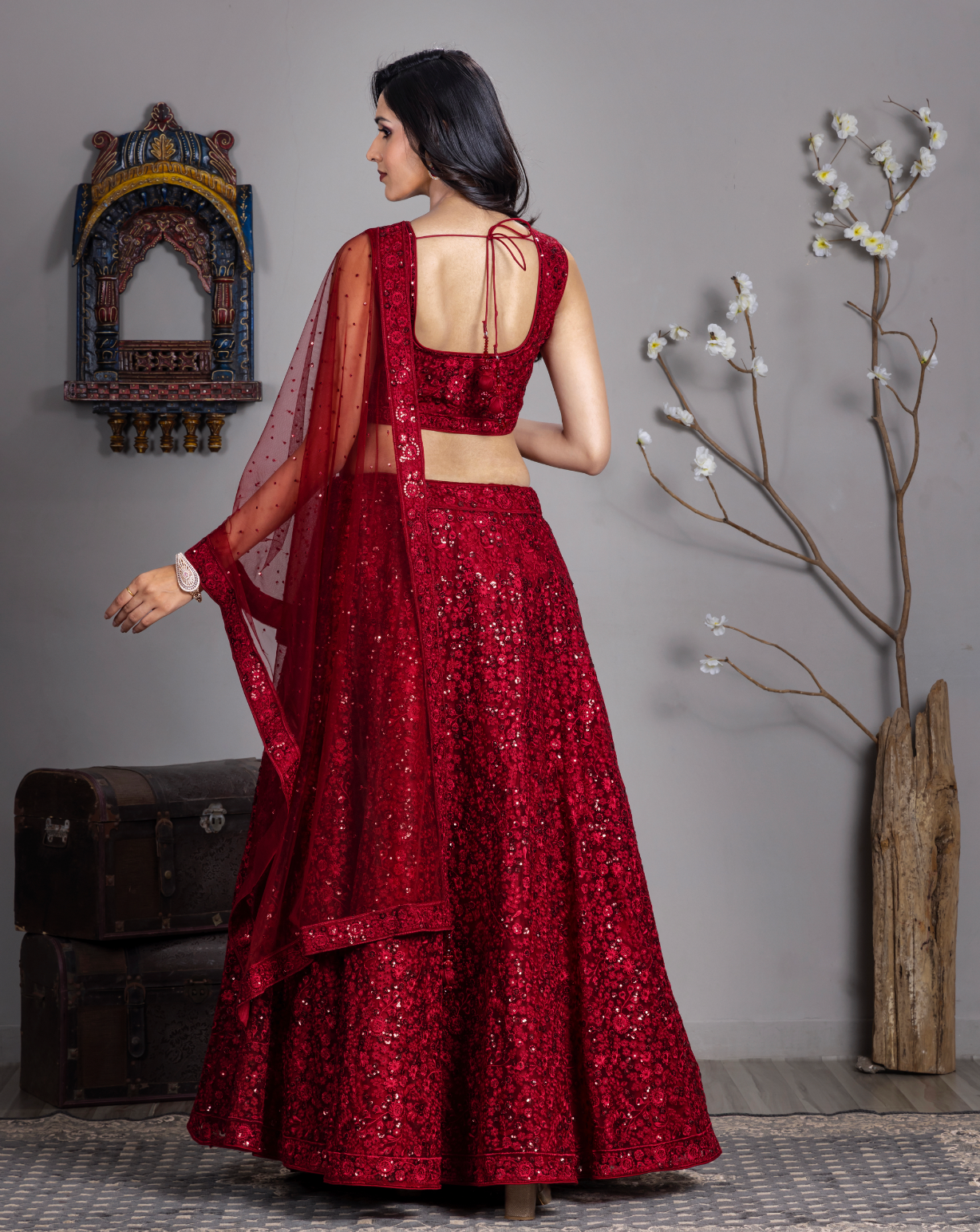Dark Red embroider Lehnga Choli