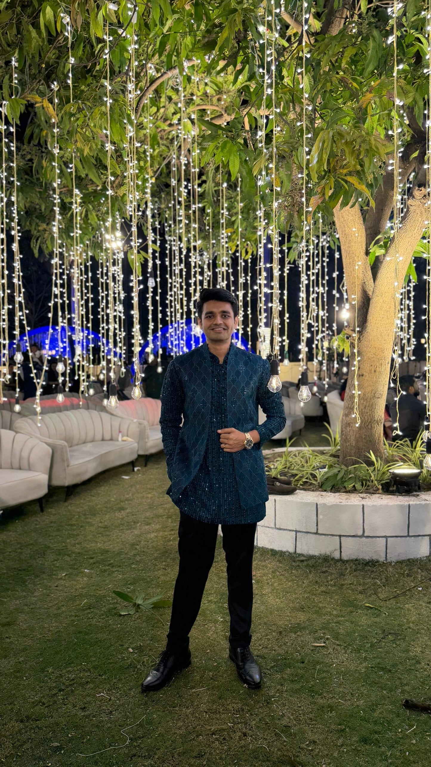 Teal Green Embroidered Indo-Western