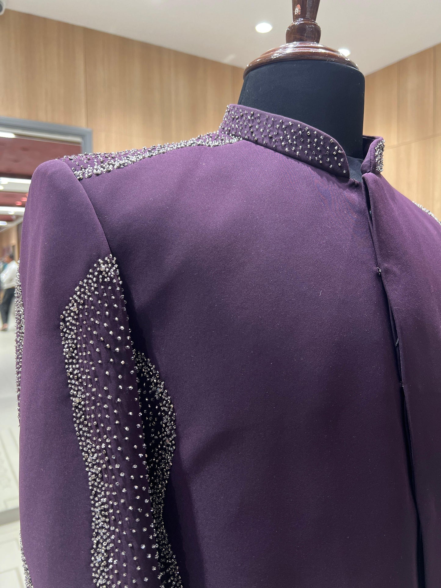 Deep Wine Indo Western Suit with Diamond Studded Detailing