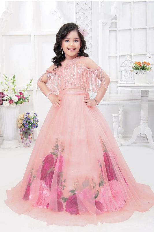 Designer Shimmer Peach Lehenga Choli