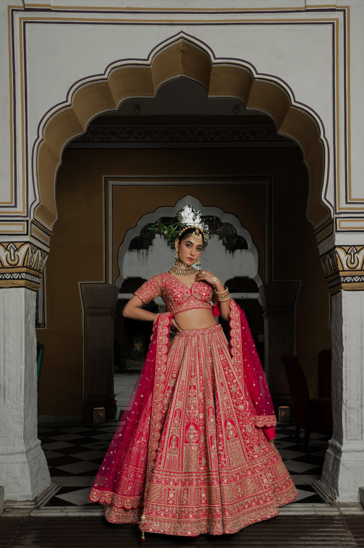 Diva Pink Silk Bridal Lehenga with Zari & Sequins Embroidery