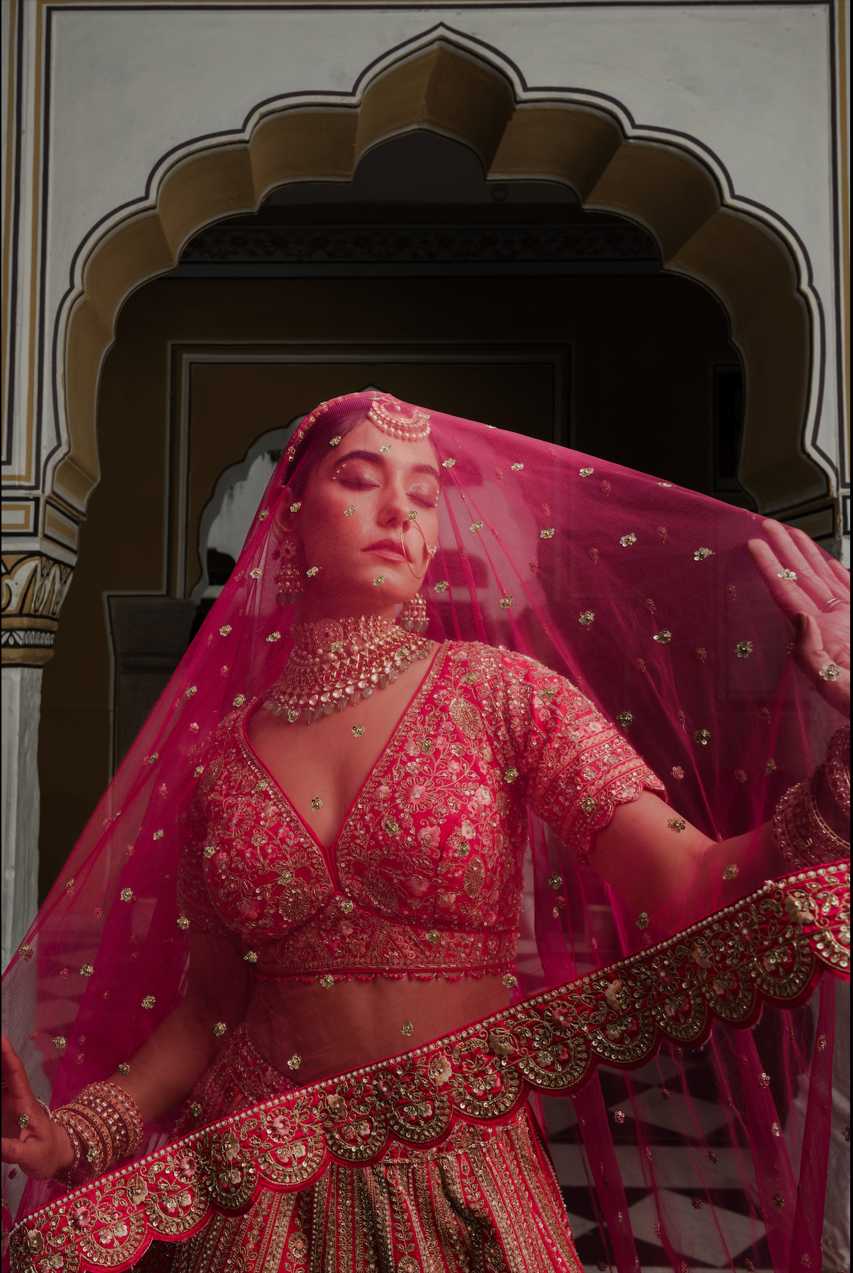 Diva Pink Silk Bridal Lehenga with Zari & Sequins Embroidery