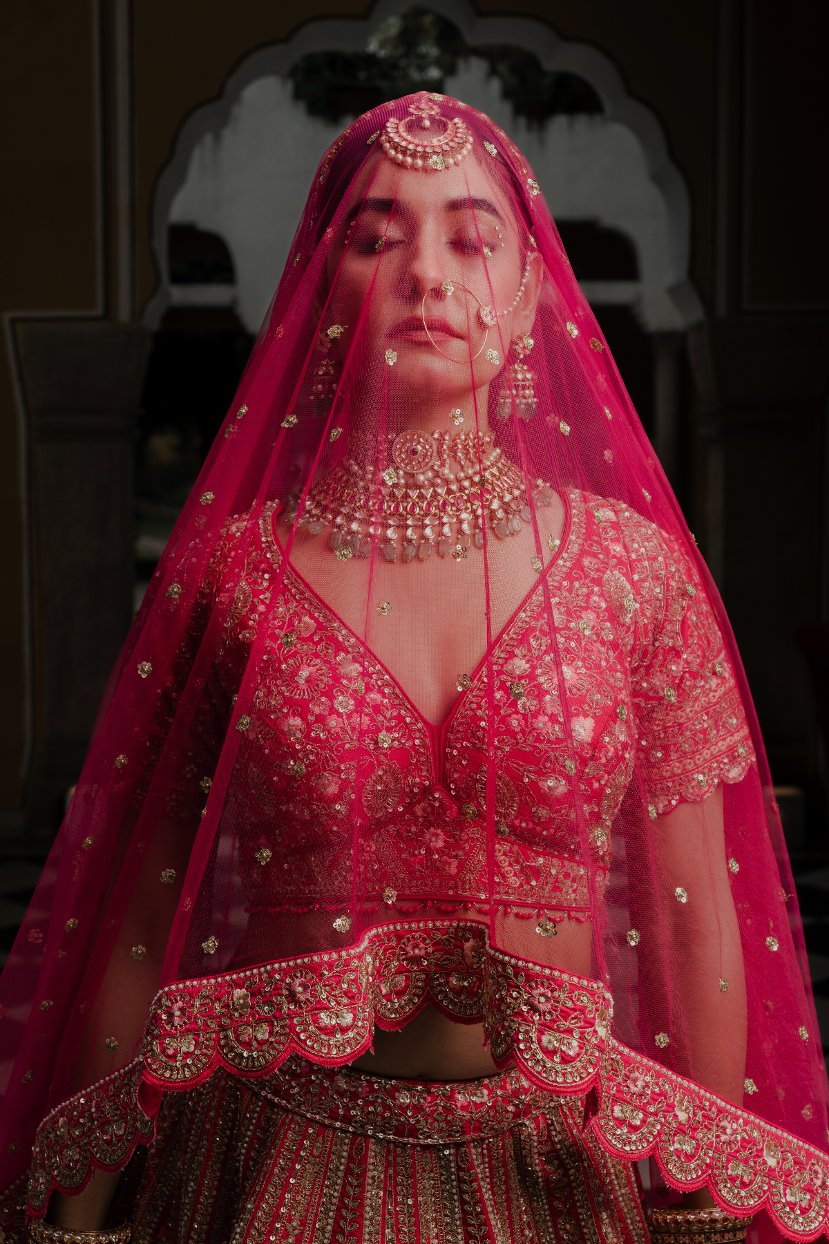 Diva Pink Silk Bridal Lehenga with Zari & Sequins Embroidery