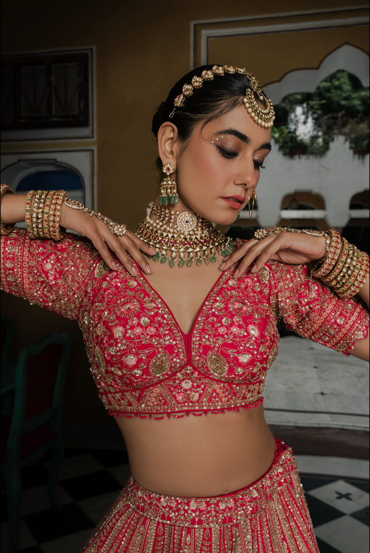 Diva Pink Silk Bridal Lehenga with Zari & Sequins Embroidery