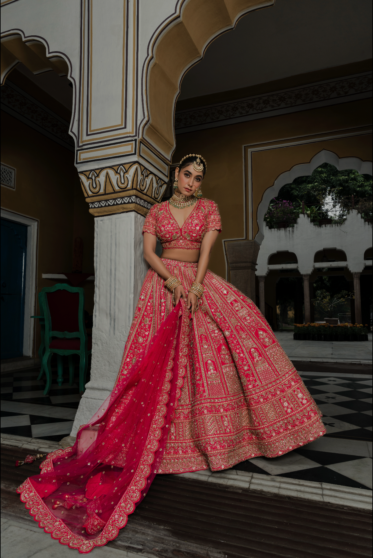 Diva Pink Silk Bridal Lehenga with Zari & Sequins Embroidery