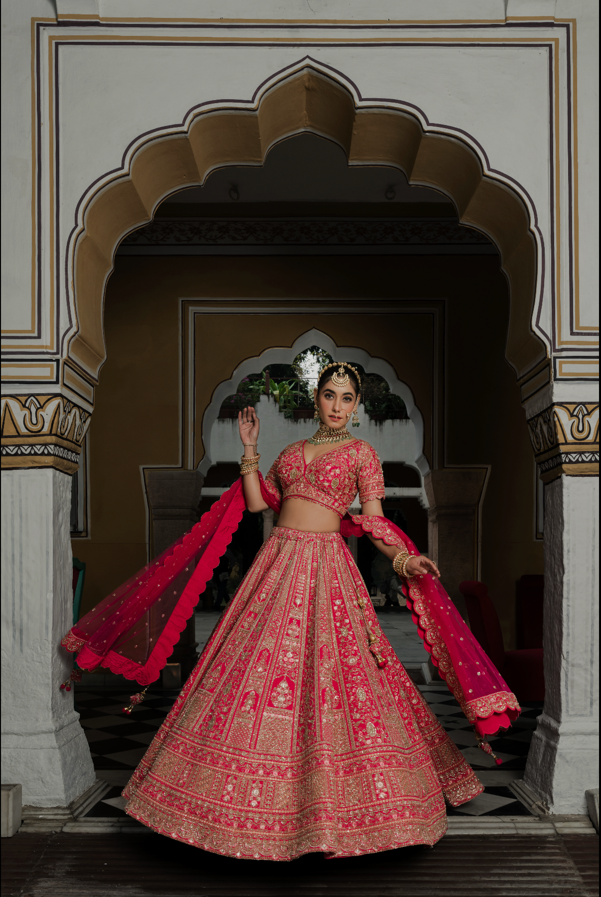 Diva Pink Silk Bridal Lehenga with Zari & Sequins Embroidery