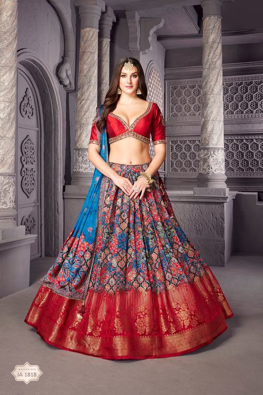 Silk Multi-Color Floral Motifs Lehenga Choli