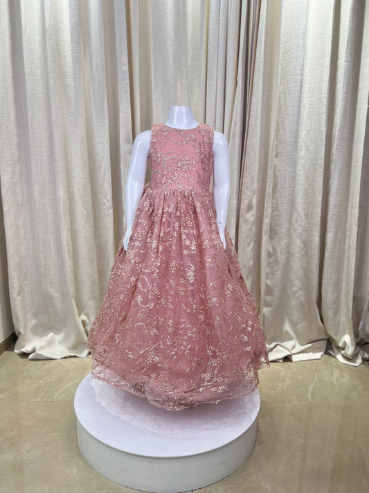 Dusty Pink Embroidered Net Gown with Sequin Detailing
