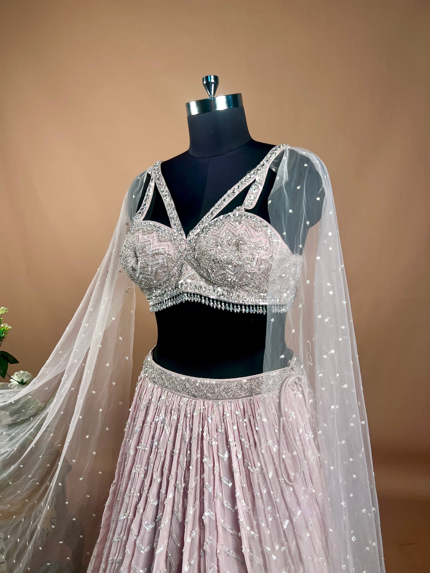Dusty Pink Sequin Embellished Contemporary Lehenga Set