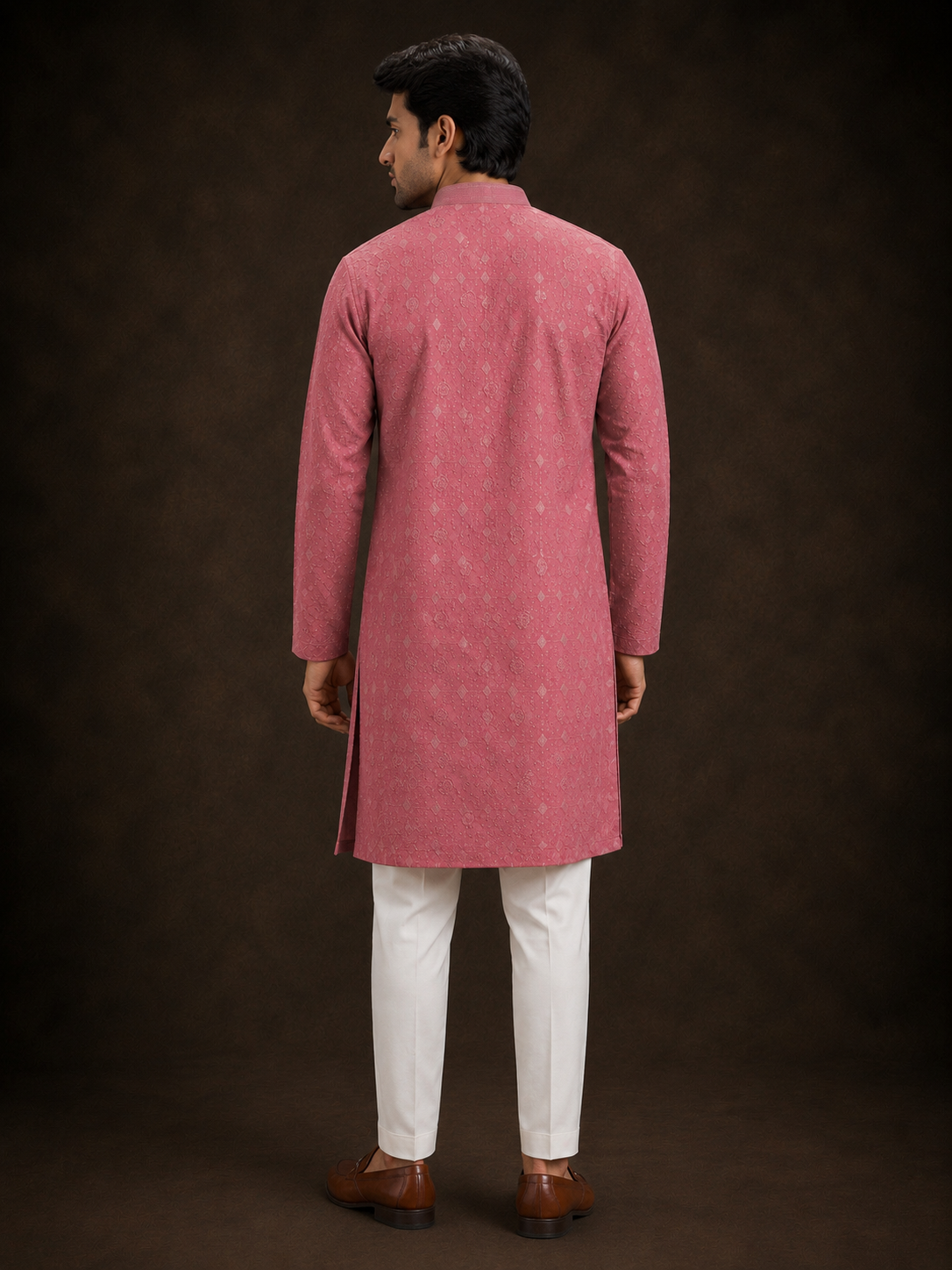 Dusty Rose Self Pattern Printed Kurta with Tonal Floral Geometric Design