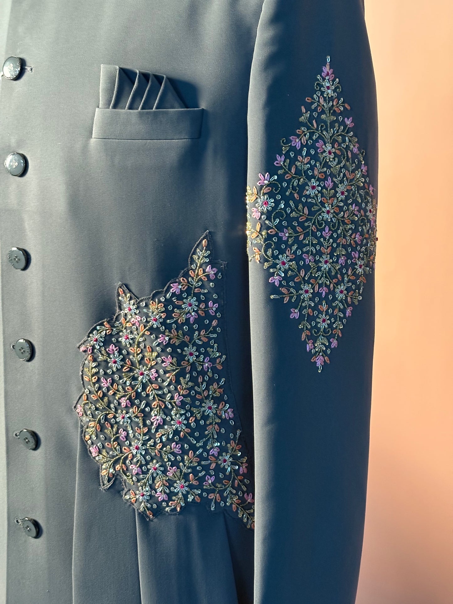 Dusty Teal Asymmetric Indo-Western with Hand Embellished Details