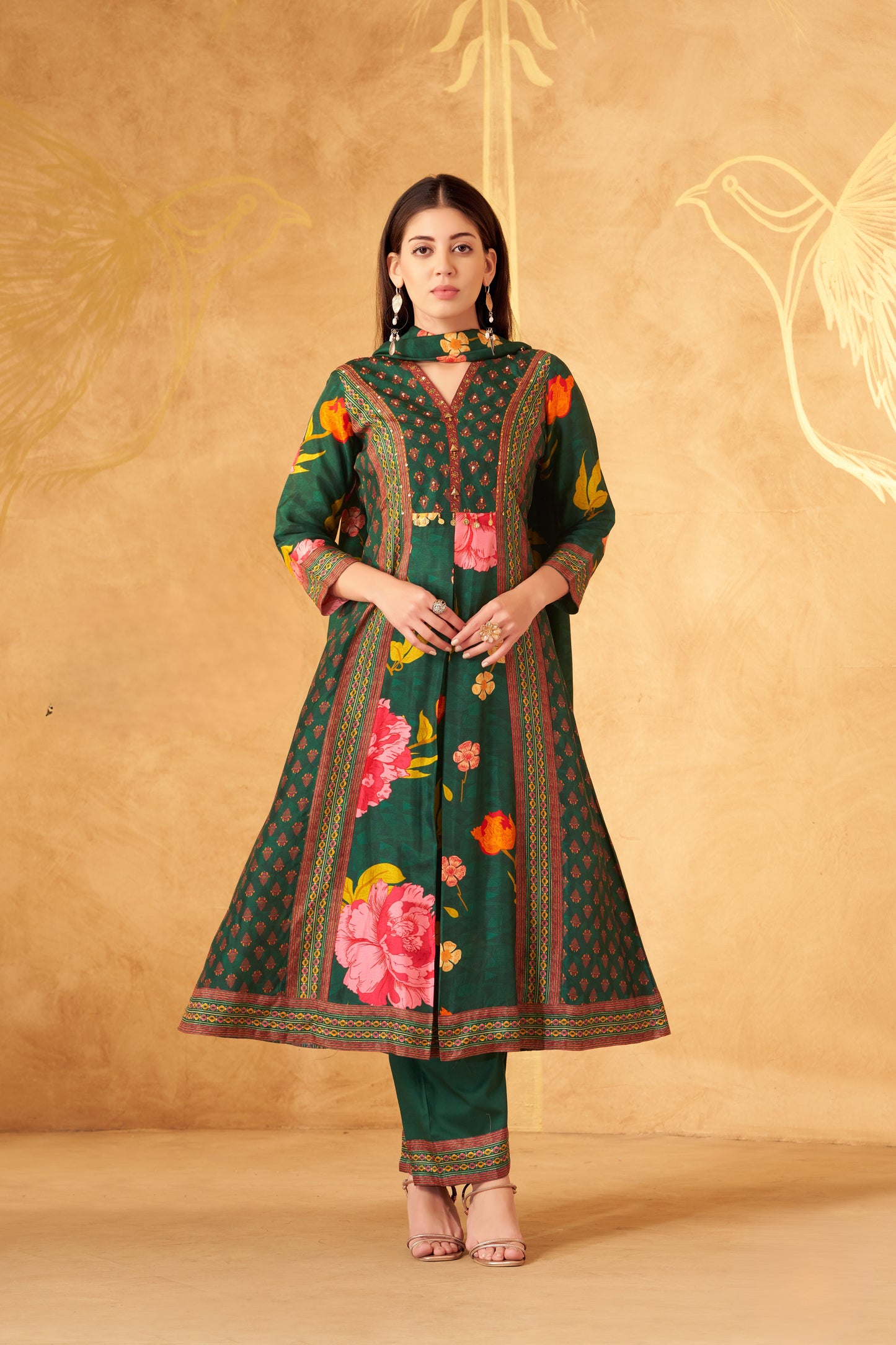 Elegant Green Floral Kurti with Dupatta