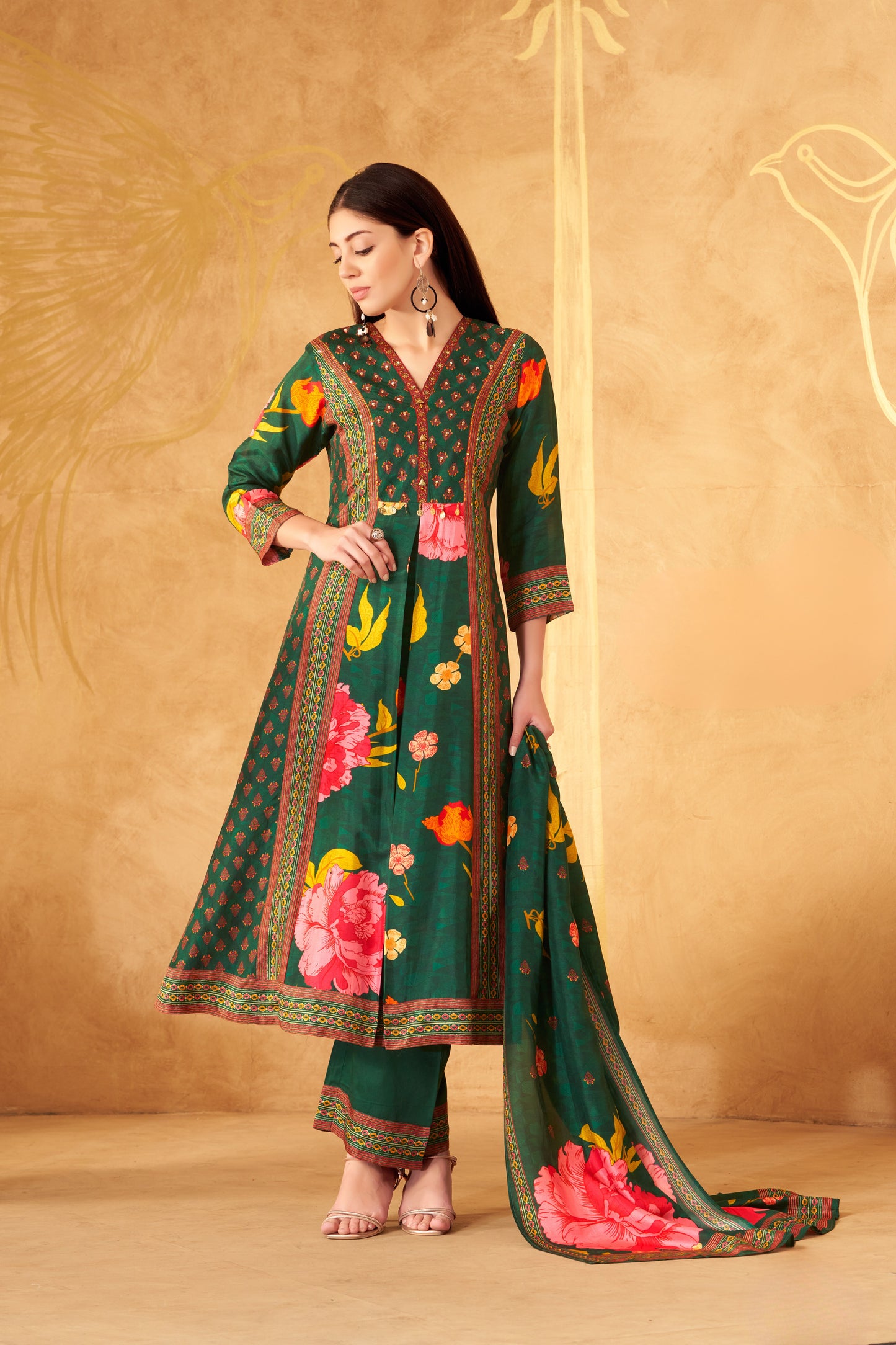 Elegant Green Floral Kurti with Dupatta