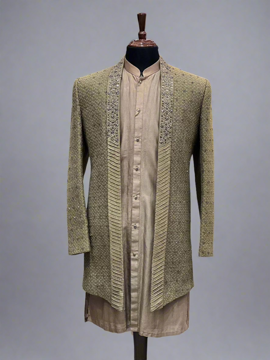 Embroidered Olive Green Indo-Western