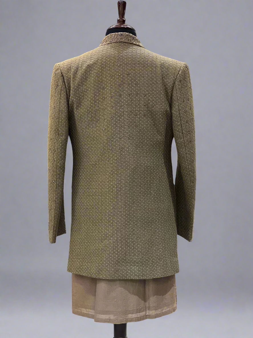 Embroidered Olive Green Indo-Western