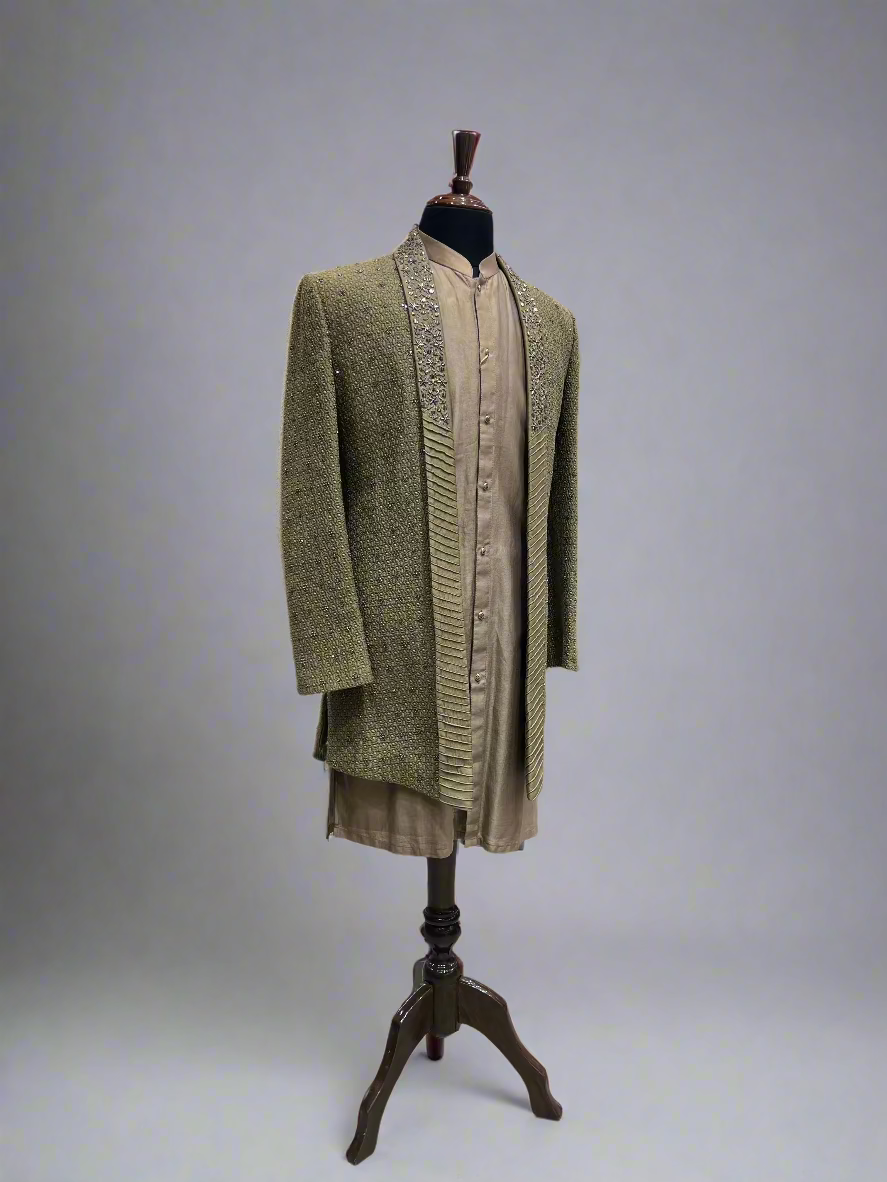 Embroidered Olive Green Indo-Western