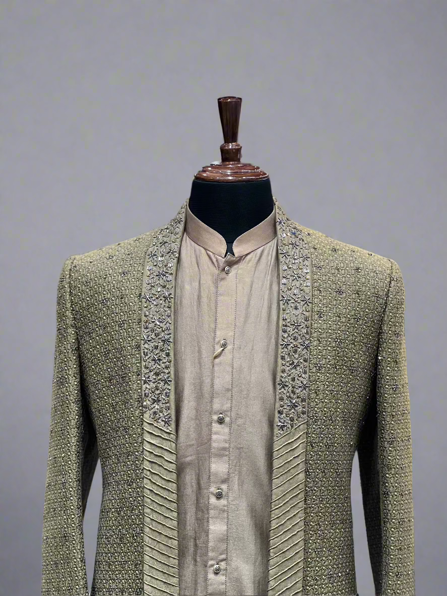 Embroidered Olive Green Indo-Western