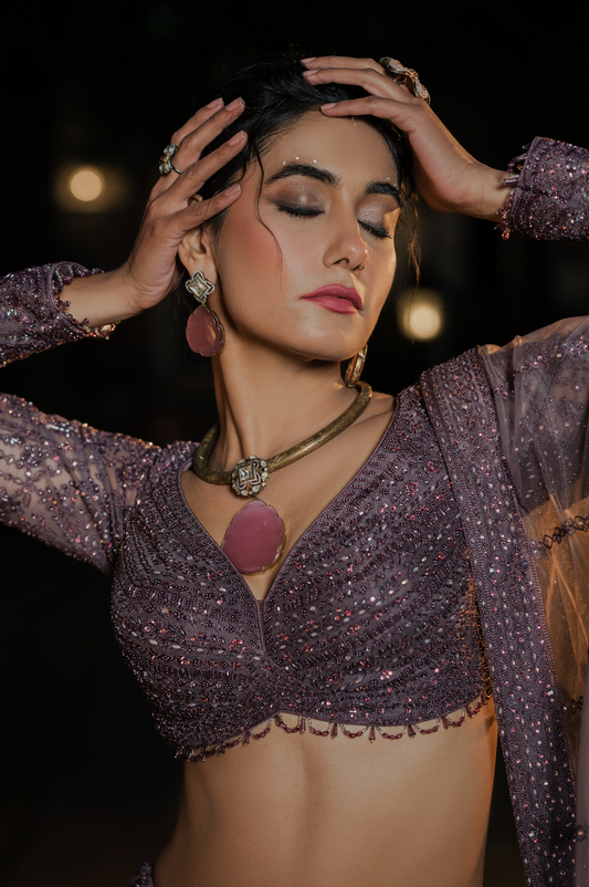 Exquisite Midnight Purple Net Lehenga Choli with Sequins & Embroidery