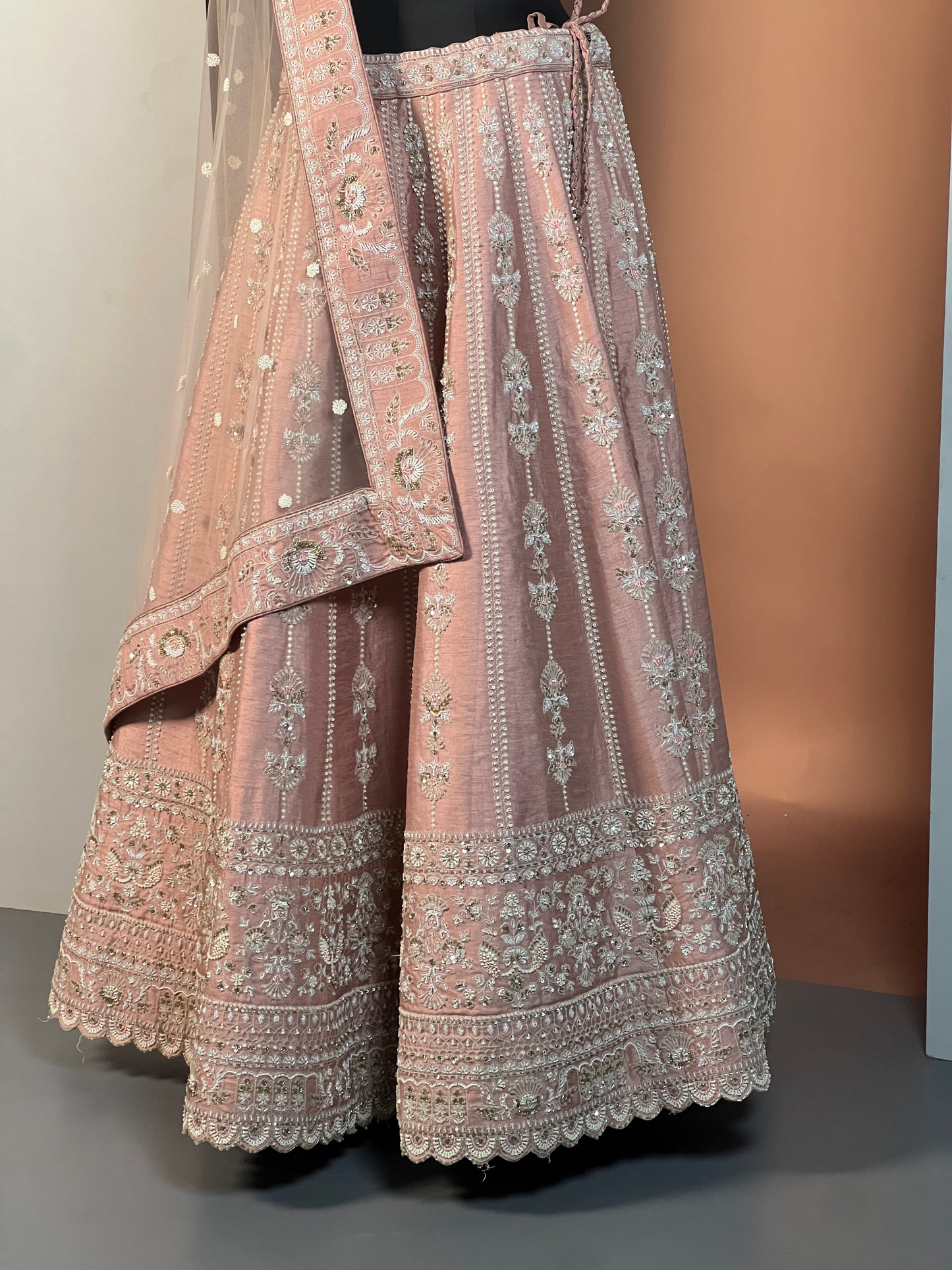 Blush Pink Heavy Embroidered Lehenga Set with Pearl & Sequin Work