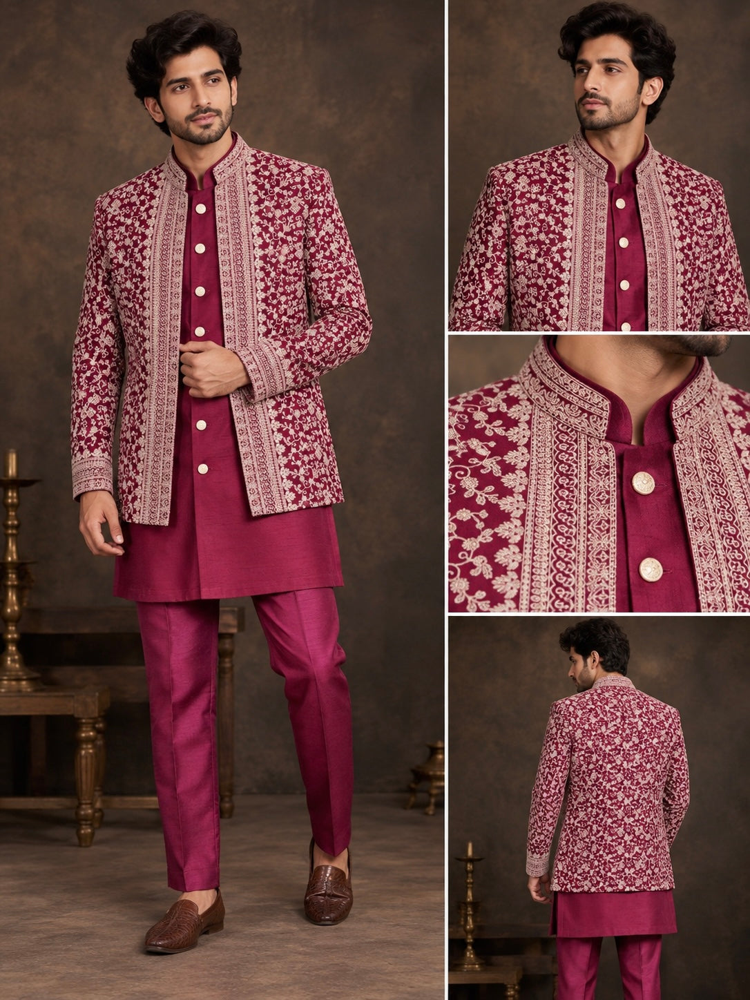 Maroon Embroidered Indo western set