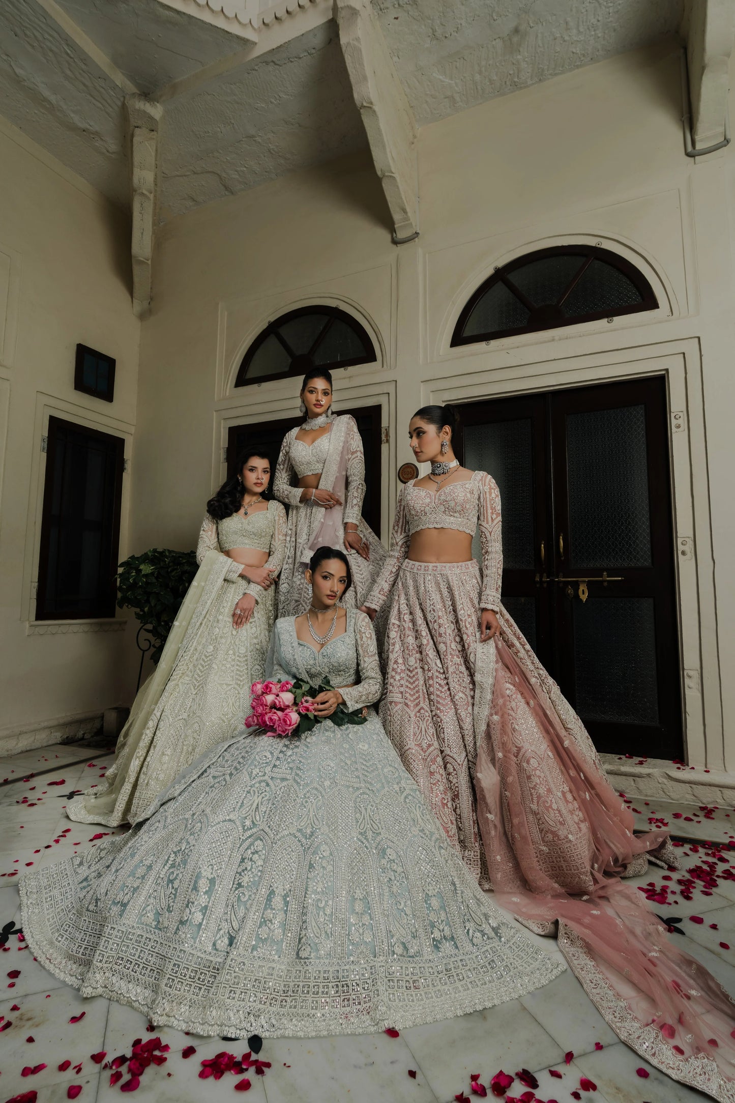Pink Net Lehenga with Sequin & Thread Embroidery