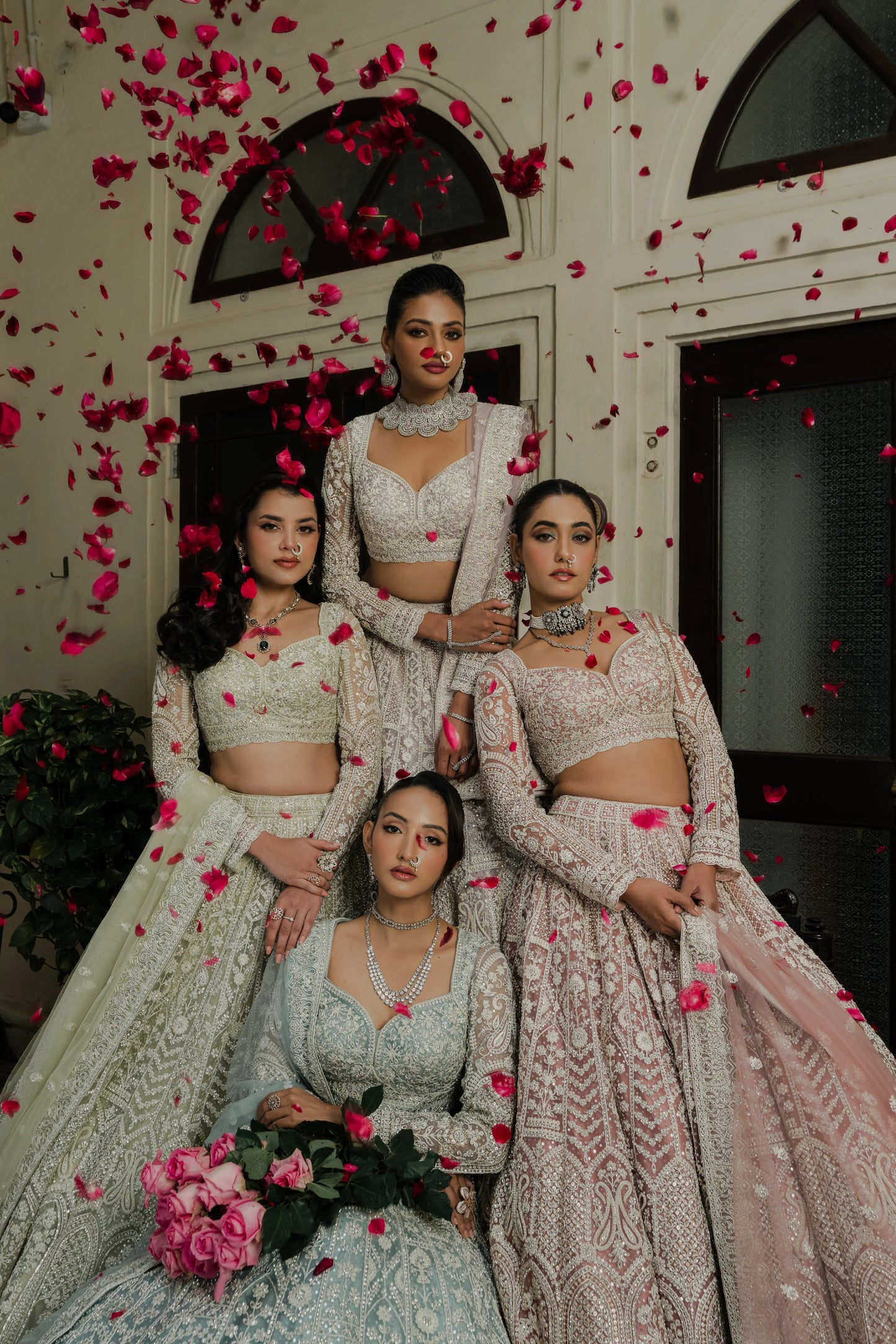 Pink Net Lehenga with Sequin & Thread Embroidery