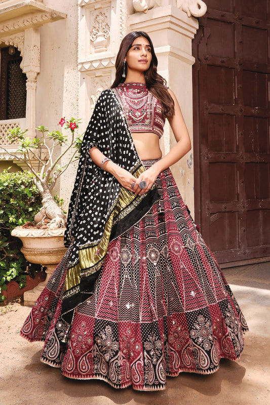 Garba Special Black And Wine Chaniya Choli