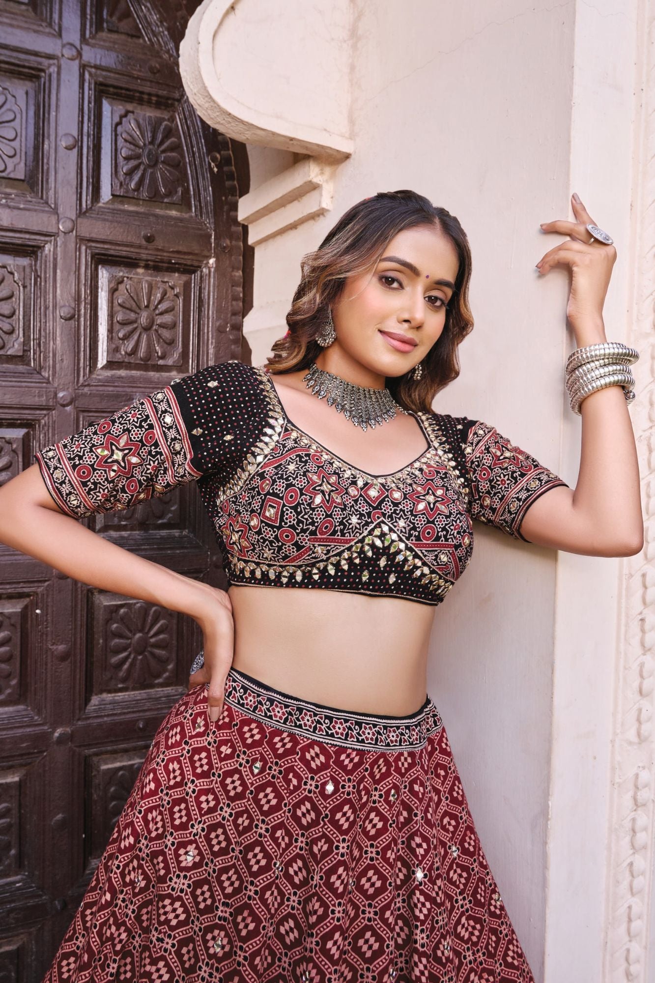 Garba Special Black And Wine Chaniya Choli