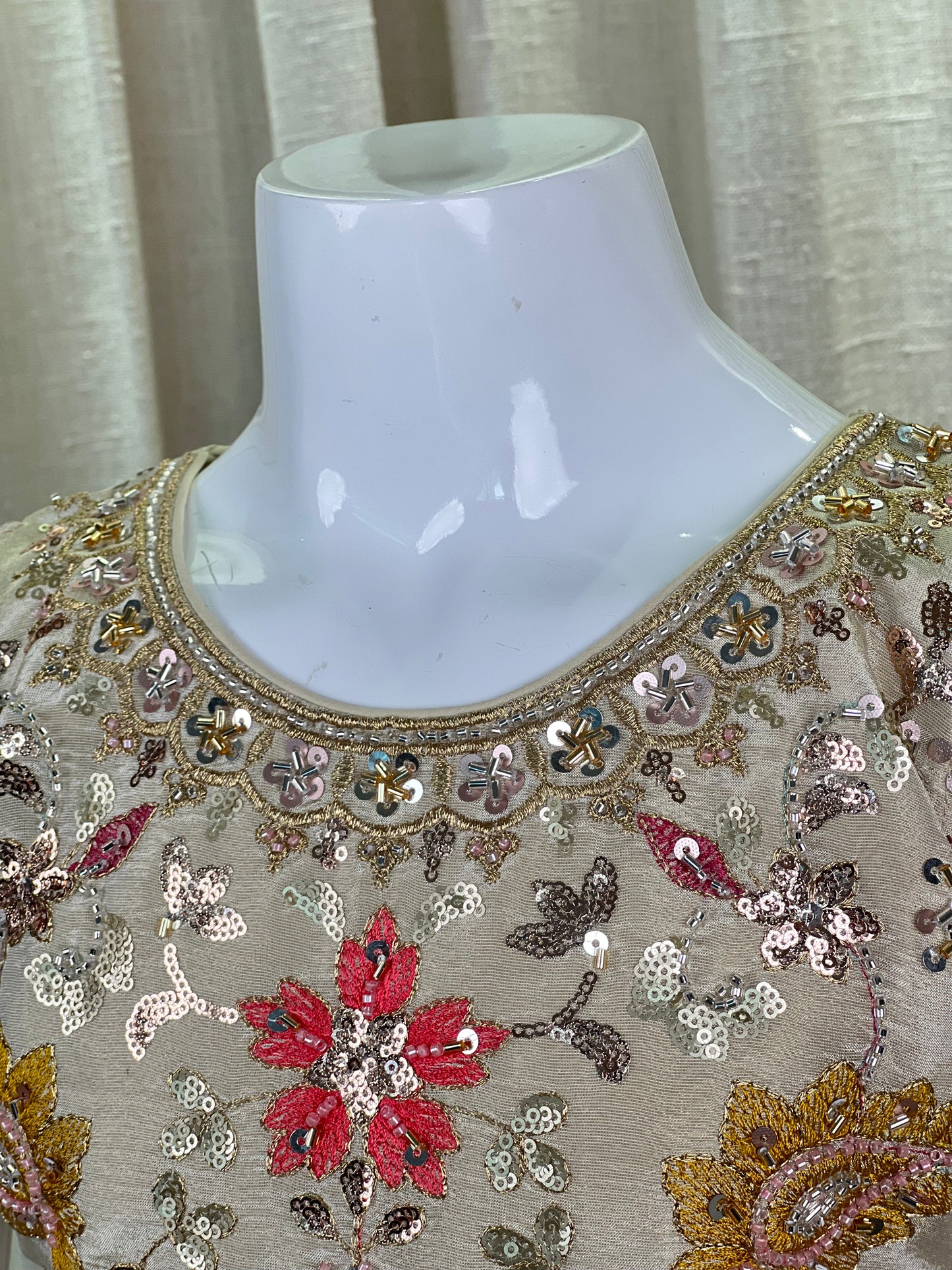 Girls Ivory Multicolor Embroidered Mirror Work Gown