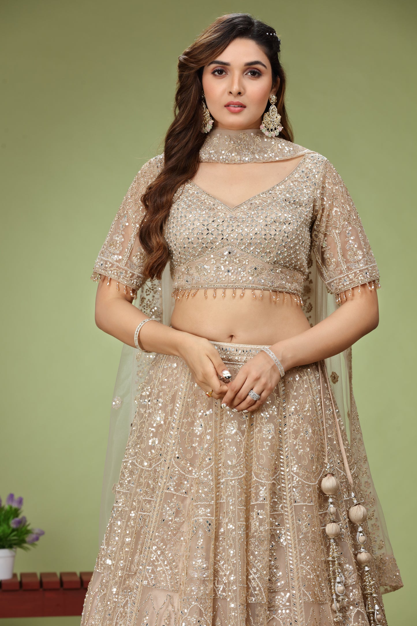 Gold Organza Zardosi Embroidered Lehenga Choli