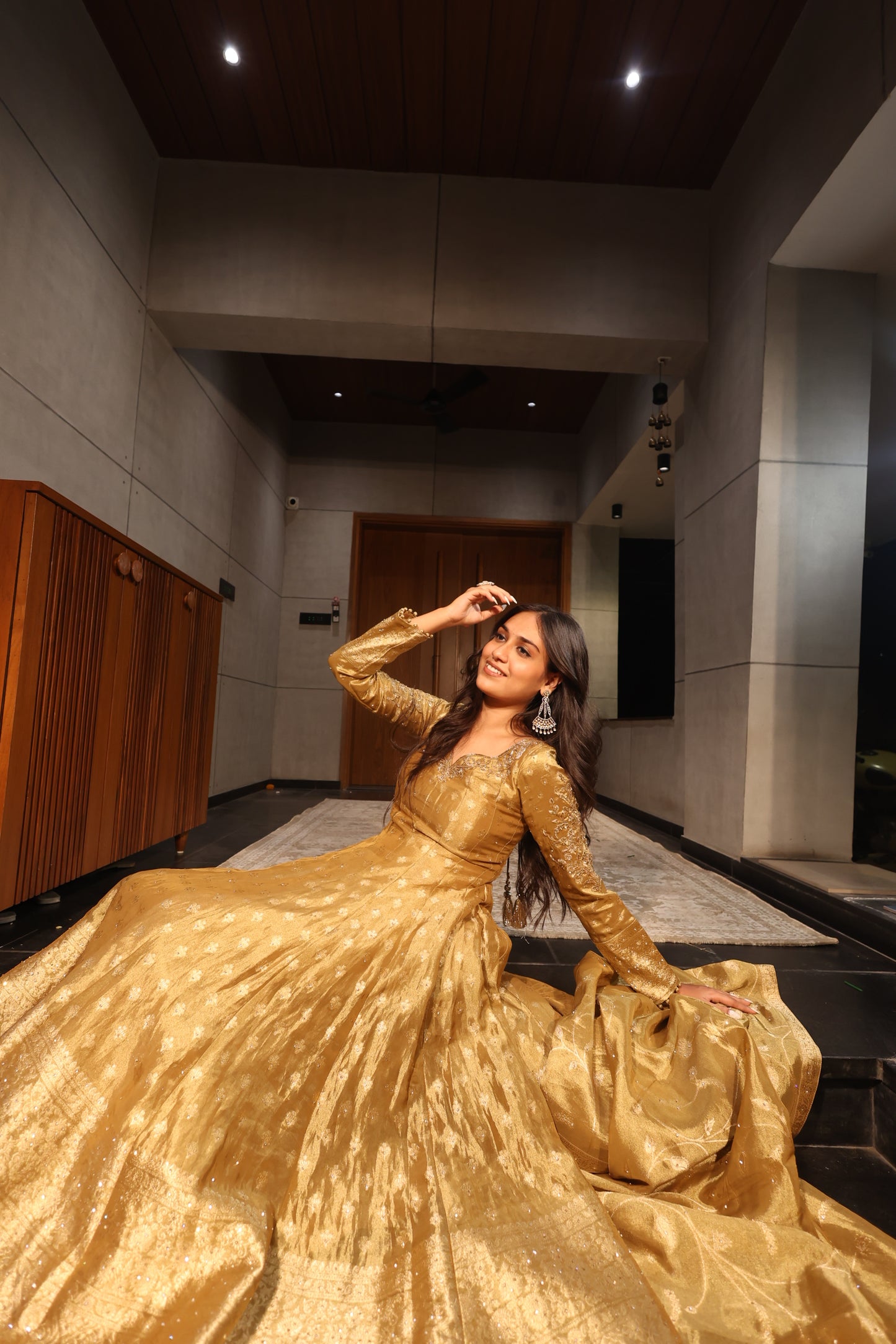 Golden Banarasi Silk Anarkali Suit